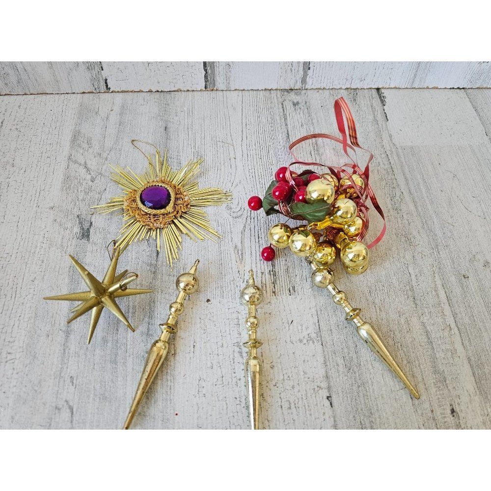 Vintage gold star ball set ornament Xmas tree long